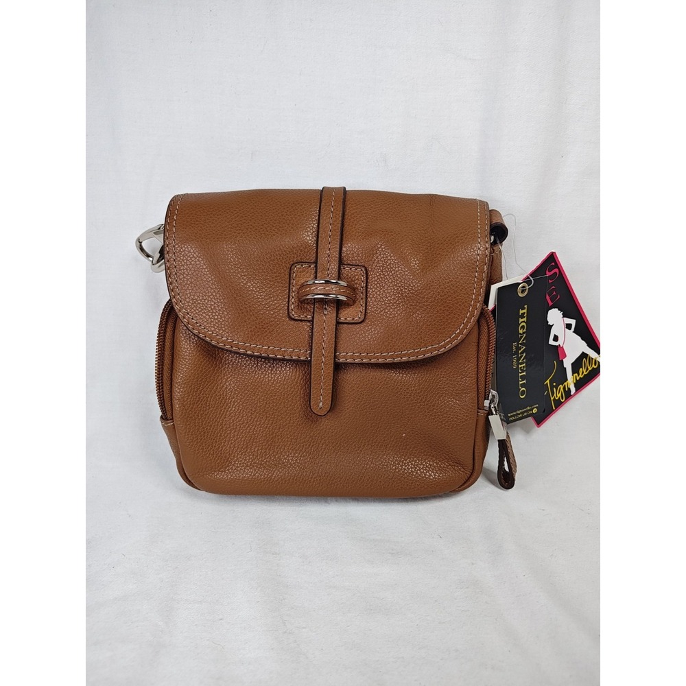 Tignanello Cognac Leather Flap Crossbody Organizer Bag Purse NWT T79940